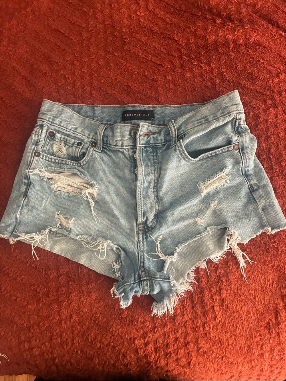 Aeropostale Light Wash Frayed Denim Cutoff Shorts